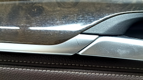 Door trim, front left card, BMW X5 F15 14-18, black, insert and armrest, brown Dakota Mokka leather, glossy wood trim, with handle and trim, scratches, dent, needs cleaning