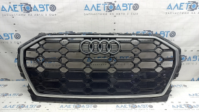 Radiator grill assembly Audi Q5 80A 21-25 black gloss, emblem and molding chrome, S-Line, chips, non-factory holes