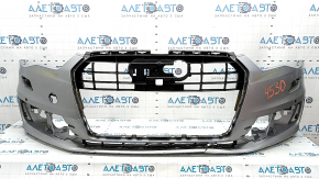 Bare front bumper Audi A6 C7 16-16 rest, for parking sensors, silver, in film, cracks, dents, scratches, broken grilles and fasteners