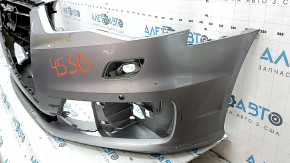 Bare front bumper Audi A6 C7 16-16 rest, for parking sensors, silver, in film, cracks, dents, scratches, broken grilles and fasteners