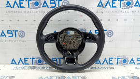 Bare steering wheel Audi A6 C7 12-18 black leather, with paddle shifters, heated, with overlay, without buttons and paddle shifters, worn