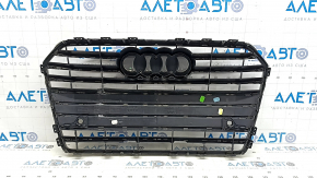 Radiator grille assembly for Audi A6 C7 16-18 rest, black gloss, chrome moldings, without emblems, for parking sensors, cracked, dented