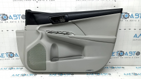 Door trim, front right card, Toyota Camry v50 12-14 usa, gray with gray insert, leather, gray leather armrest, whitened plastic, worn, dents