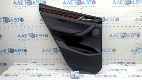 Door trim panel rear left complete BMW X3 F25 11-17 black leather without curtain, black leather armrest, black leather insert, wood molding, scratches, peeling handle, tears, needs dry cleaning