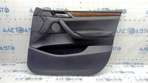 Front right door panel, complete BMW X3 F25 11-17, black leather, black leather armrest, black leather insert, wood-like molding, with handle, Harman Kardon, scratches, peeling handle, air on molding