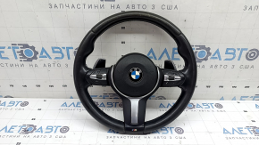 Steering wheel assembly BMW X3 F25 13-17 black leather, without heating, M Sport, with airbag, with buttons, with paddle shifters, worn, scratches