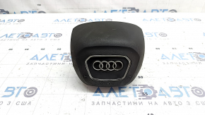 Airbag in the steering wheel, driver's side, Audi Q8 19-26, black, covered in soot