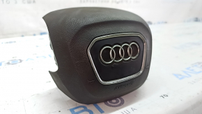 Airbag in the steering wheel, driver's side, Audi Q8 19-26, black, covered in soot