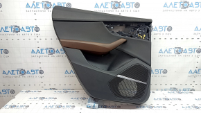 Door trim, rear left, Audi Q8 19-26, black leather, without curtain, Bang and Olufsen, brown leather armrest, with speaker cover, with backlight and ashtray, sooty, scratches