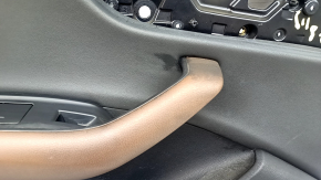 Door trim, rear left, Audi Q8 19-26, black leather, without curtain, Bang and Olufsen, brown leather armrest, with speaker cover, with backlight and ashtray, sooty, scratches