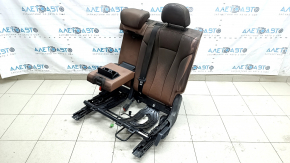 The back of the rear row of seats, 2nd row, left, Audi Q8 19-23, brown leather, perforated, heated, with a black belt and armrest, mechanical, with a lower frame, for dry cleaning, sooty, headrests do not extend