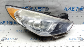 Front right headlight Hyundai Sonata 11-15 hybrid halogen, scratches, faded, crack in mount