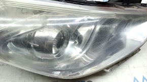 Front right headlight Hyundai Sonata 11-15 hybrid halogen, scratches, faded, crack in mount