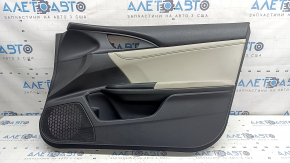 Door trim, front right, Honda Insight 19-22, black, gray leather insert, leather armrest, with trim and window lift control, dry-cleanable, backstrap