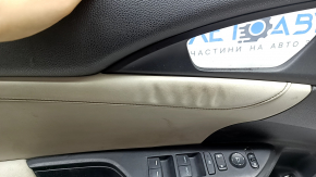 Front left door panel for Honda Insight 19-22, black, gray leather insert, leather armrest, with trim and window lift control, dry-cleanable, dents on leather