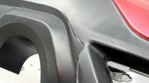 The rear bumper is bare, Subaru Forester 19-24 SK, red, pressed, cracks, scratches, broken fasteners