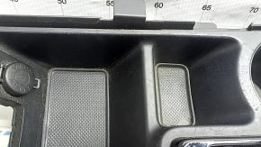 Center console trim with cup holder Hyundai Sonata 11-15 black, with cigarette lighters, without USB, scratches