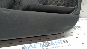 Front left door panel for Nissan Murano z52 20-21, black with black leather insert, black leather armrest, glossy gray molding, scratches, dents, tears, dry cleaning required