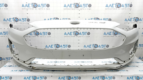 Front bare bumper Ford Fusion mk5 19-20 without parking sensors and towing hook, white, scratches, dents, non-standard holes