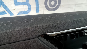 Door trim, front left card, Audi A6 C8 19-25, black leather, black leather insert, light brown leather armrest, chrome molding with backlight, butt plate