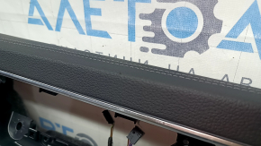 Door trim, front left card, Audi A6 C8 19-25, black leather, black leather insert, light brown leather armrest, chrome molding with backlight, butt plate