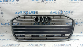 Complete radiator grille for Audi A6 C8 19-23 with parking sensors without radar, matte black with chrome, with emblems and overlays, non-factory holes