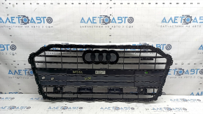 Complete radiator grille for Audi A6 C8 19-23 with parking sensors without radar, matte black with chrome, with emblems and overlays, non-factory holes