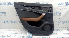 Door trim, rear left card, Audi A6 C8 19-24, black leather, black leather insert, light brown leather armrest, under the curtain, chrome molding with backlight, tear, dent
