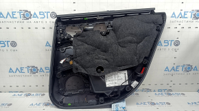 Door trim, rear left card, Audi A6 C8 19-24, black leather, black leather insert, light brown leather armrest, under the curtain, chrome molding with backlight, tear, dent
