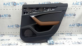 Door trim, rear right card, Audi A6 C8 19-25, black leather, black leather insert, light brown leather armrest, under the curtain, chrome molding with backlight, scratches
