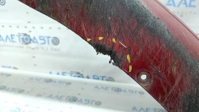 Bare front bumper Lincoln MKZ 17-20 without parking sensors, without towing hook, red, worn, scratches, chips, non-factory holes, pressed, cracked mount, tears