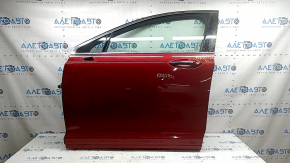 Front left door assembly Lincoln MKZ 13-20 keyless, red RR, trim with code, cracked side trim, torn seal, bumps