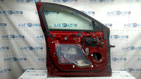 Front left door assembly Lincoln MKZ 13-20 keyless, red RR, trim with code, cracked side trim, torn seal, bumps