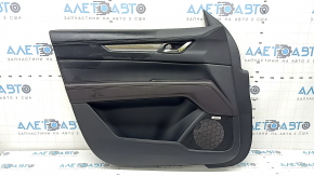 Front left door panel for Mazda CX-5 17-23, black, brown leather armrest, trim with chrome molding under wood, BOSE, worn, needs cleaning