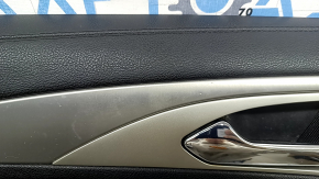 Door trim, front left card, Lincoln MKZ 17-20, black with black leather insert, black leather armrest, aluminum insert, under the tweeter, with backlight, with a handle, with buttons for central locking, seat memory and opening the fuel filler flap, bumps, scratches