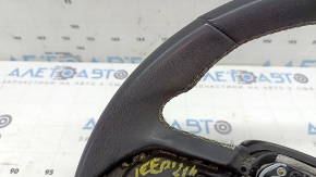 Naked steering wheel for Jeep Grand Cherokee WL 21-24, black leather, heated, gray stitching, with rear trim and signal plate, needs cleaning, scratches