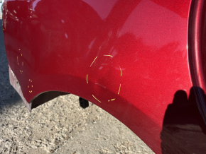 Lincoln MKZ 13-20 rear right quarter wing on the body, red, dents, bumps, torn at the seam, non-factory hole