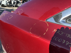 Lincoln MKZ 13-20 rear right quarter wing on the body, red, dents, bumps, torn at the seam, non-factory hole