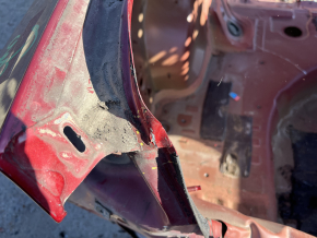 Lincoln MKZ 13-20 rear left quarter wing on the body, red, dents, torn at the seam, non-factory holes