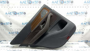Door trim panel rear left complete Mercedes W167 GLE 20-23 dark gray, insert and armrest brown leather, wood molding, Burmester, with handle, without curtain, scratches