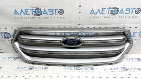 Radiator grille Ford Escape MK3 17-19 rest, gray, with chrome, with emblem, worn emblem, scratches on chrome, chips