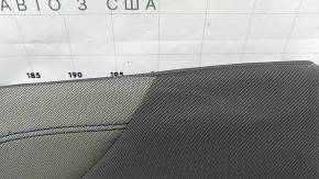 Back of rear row of seats 2nd row left Subaru Forester 25-26 dark gray + light gray fabric, blue stitching, needs cleaning, wrinkled