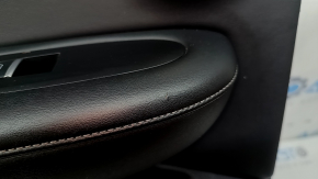 Door trim, rear left Infiniti QX50 19-22, black with black leather insert, black leather armrest, with curtain, BOSE, silver molding, with button, bumps, scratches