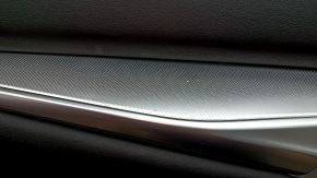 Door trim, rear left Infiniti QX50 19-22, black with black leather insert, black leather armrest, with curtain, BOSE, silver molding, with button, bumps, scratches
