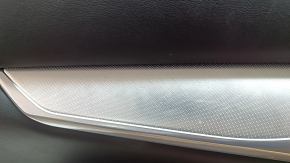 Door trim, front left Infiniti QX50 19-22, black with black leather insert, black leather armrest, BOSE, with backlight, silver molding, with buttons, scratches, nicks