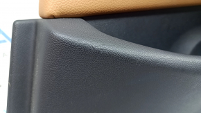Door trim, rear right card, BMW 5 G30 17-22, brown leather, armrest and insert, brown leather, glossy wood molding, with backlight, with handle and buttons, scratches