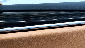 Door trim, front right card, BMW 5 G30 17-23, brown leather, armrest and insert, brown leather, glossy wood molding, with backlight, with handle and button, scratches