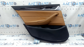 Door trim, rear left card, BMW 5 G30 17-22, brown leather, armrest and insert, brown leather, glossy wood molding, with backlight, with handle, scratches