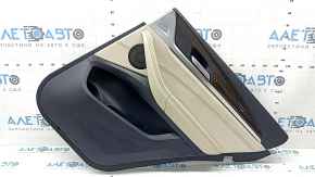 Door trim, rear right card, BMW X3 G01 18-24, black, insert and armrest, beige leather OYSTER, molding under the wood, dark oak Perlglanz Chrome, with a handle, in need of cleaning, tears, corrosion of the mesh