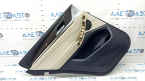 Door trim, rear left card, BMW X3 G01 18-24, black, insert and armrest, beige leather OYSTER, molding under the wood, dark oak Perlglanz Chrome, with a handle, without a handle cover, in need of cleaning, bump, scratches